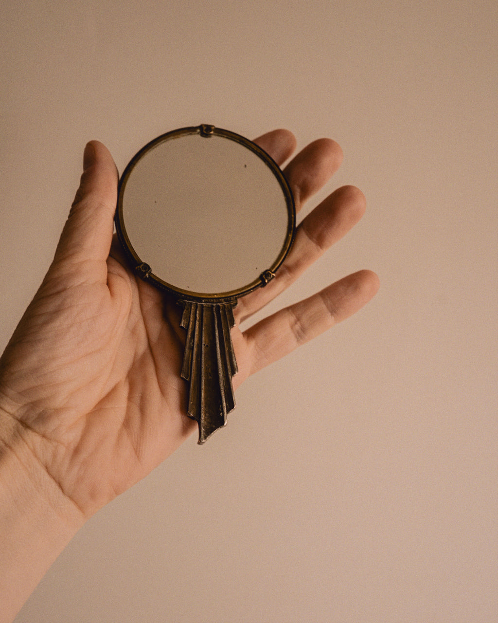 Art Deco Hand Mirror with Blue Enamel