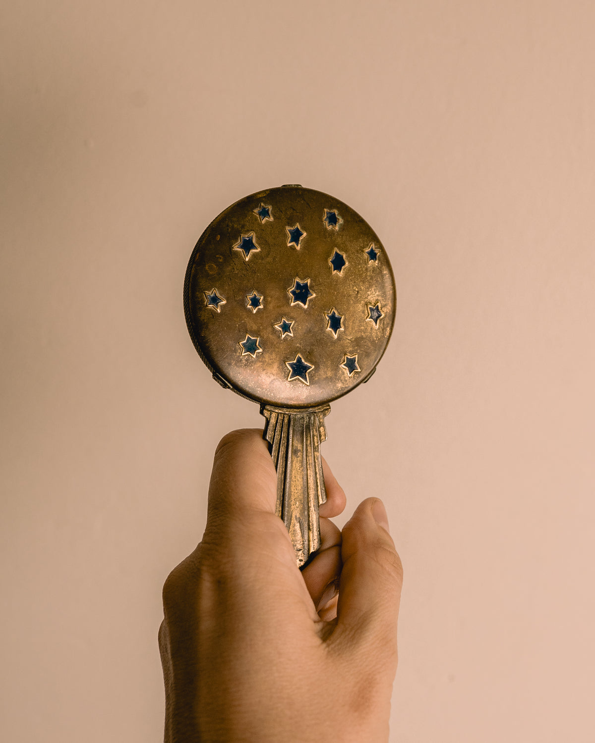 Art Deco Hand Mirror with Blue Enamel