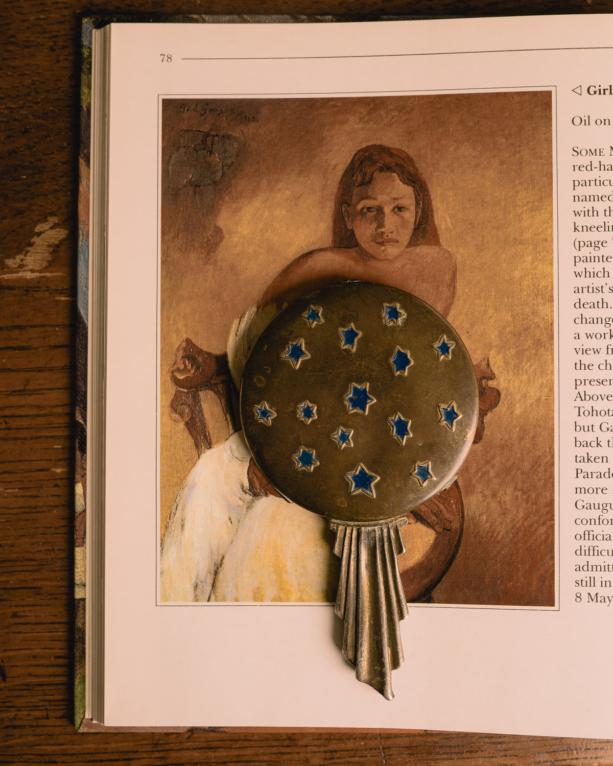 Art Deco Hand Mirror with Blue Enamel
