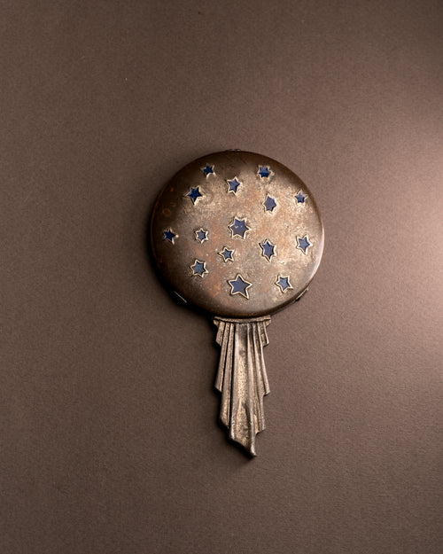 Art Deco Hand Mirror with Blue Enamel